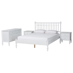 Baxton Studio Callison Spindle 4-Piece Bedroom Set - Farmhouse Platform Bed with Matching Dresser and 2-Drawer Nightstands, White, Queen